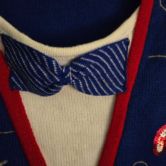 Jolly Sweaters Vintage Ugly Christmas Sweater Bow Tie Sequined Size XL - Picture 3 of 9